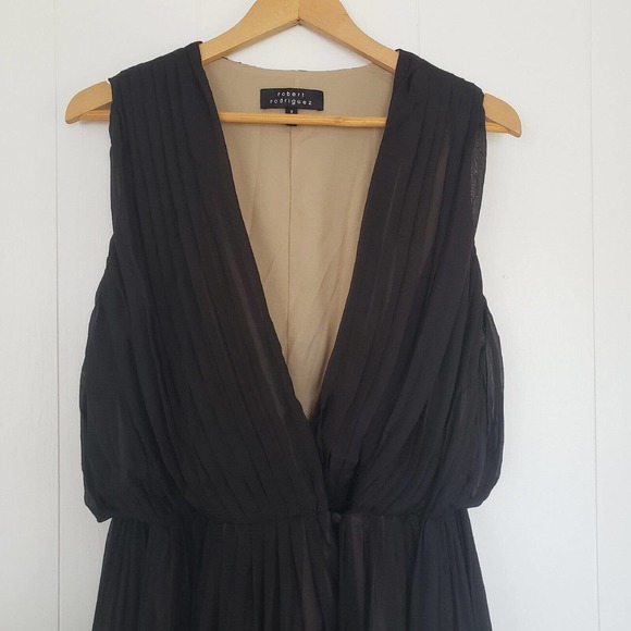 Robert Rodriguez Black Silk Lace Strapless Pleated Dress Size 8 Medium V Neck - Picture 2 of 10